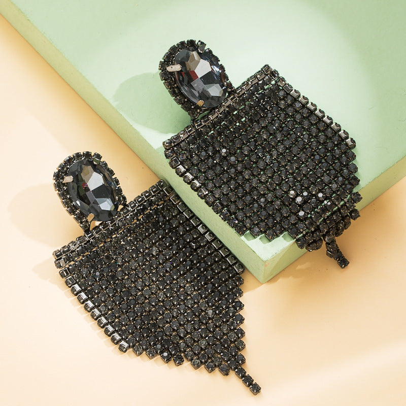 Fashion Rhinestone Colorful Tassel Drop Earrings