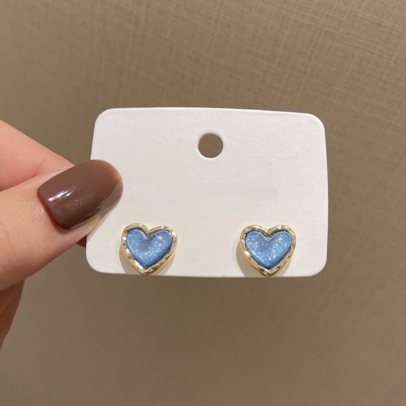 Korean Style Blue Heart-shaped Earrings with 925 Silver Studs