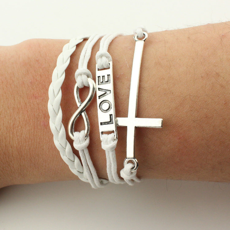 Fashion Multi-Element Leaf Heart Butterfly Owl Braided Women's Bracelet