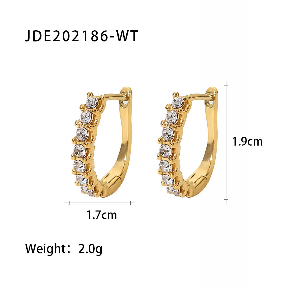 Geometric Gold Plated Stainless Steel Zircon Hoop Earrings