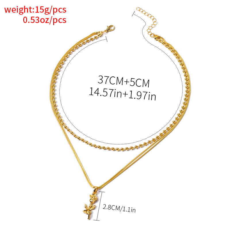 Elegant Rose Pendant Layered Women's Necklace
