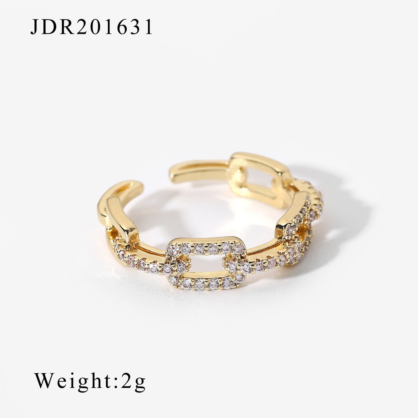 18K Gold Plated Zircon Geometric Adjustable Copper Ring