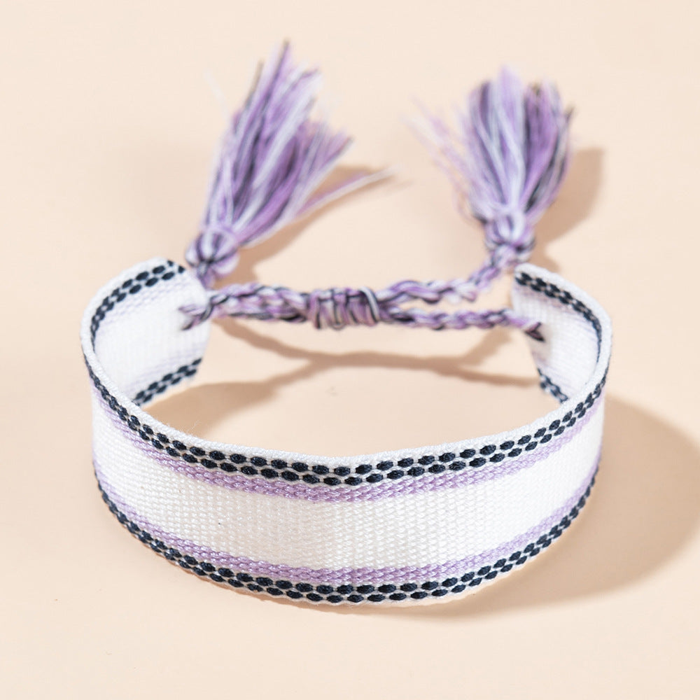 Ethnic Embroidered Tassel Adjustable Unisex Bracelet