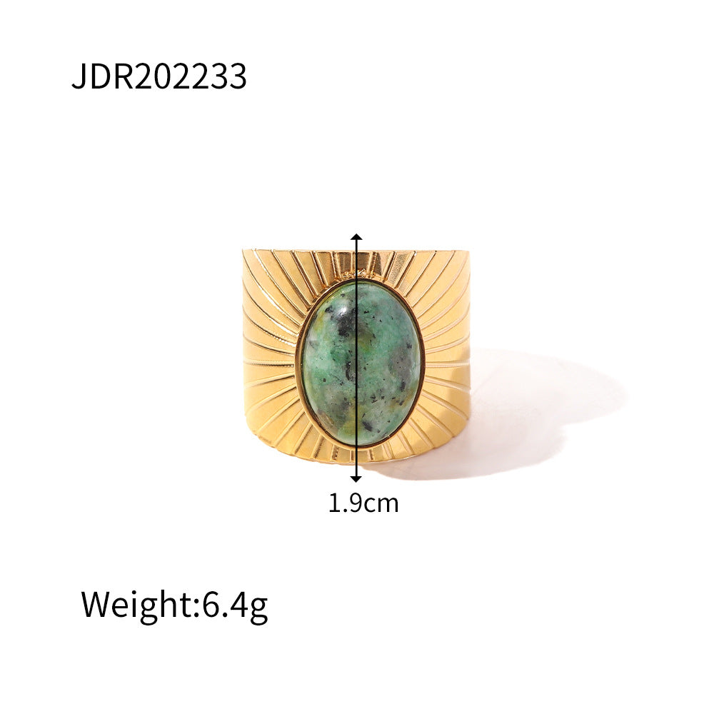 Vintage Geometric Stainless Steel Gemstone Adjustable Ring