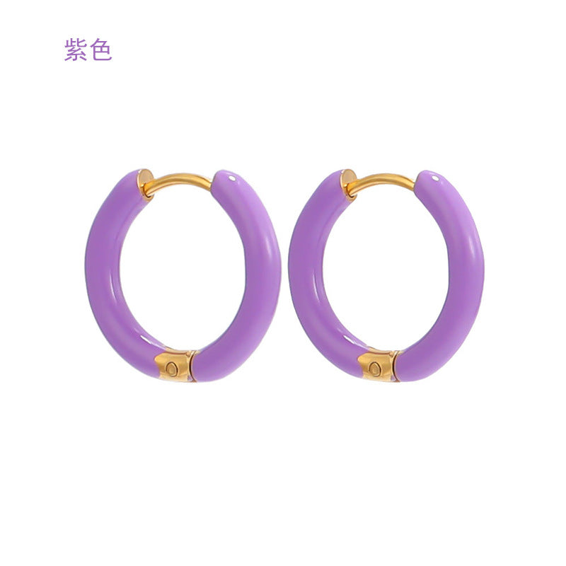 1 Pair Minimalist 12mm Colorful Stainless Steel Hoop Earrings