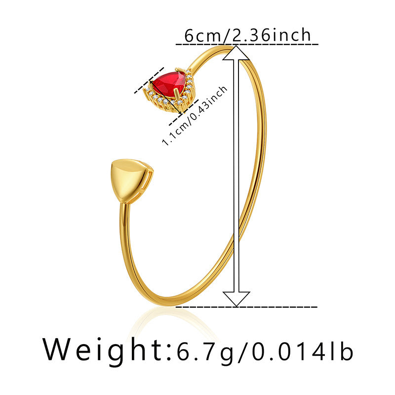 Minimalist Gold Plated Heart Design Bangle with Zirconia