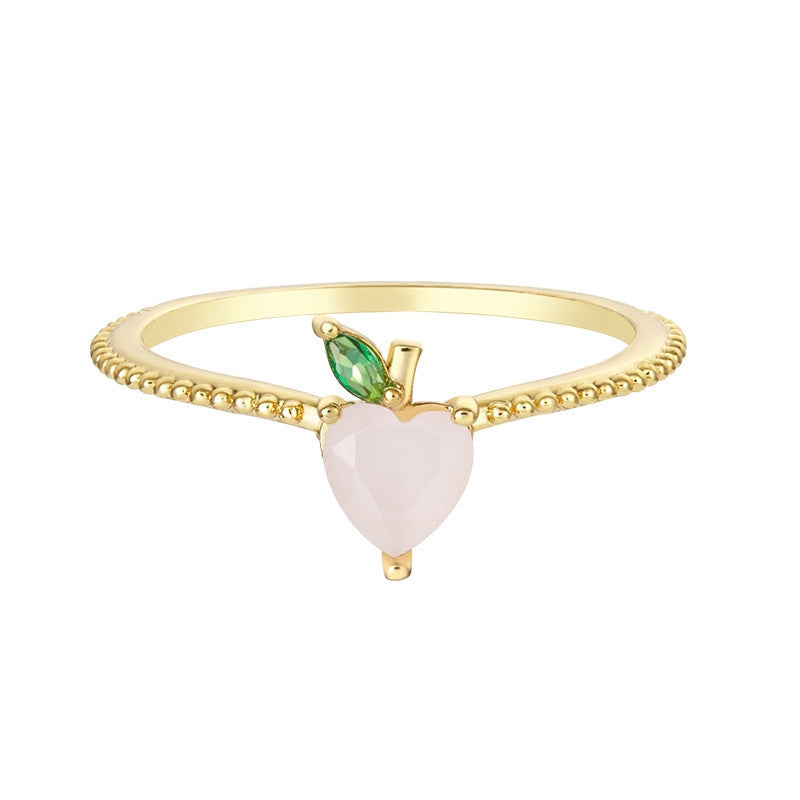 Colorful Zircon Cherry Peach Tropical Fruit Rings in Gold Plated Copper