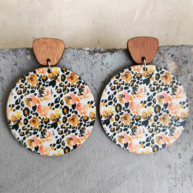 Bohemian Floral Wood Drop Earrings for Women