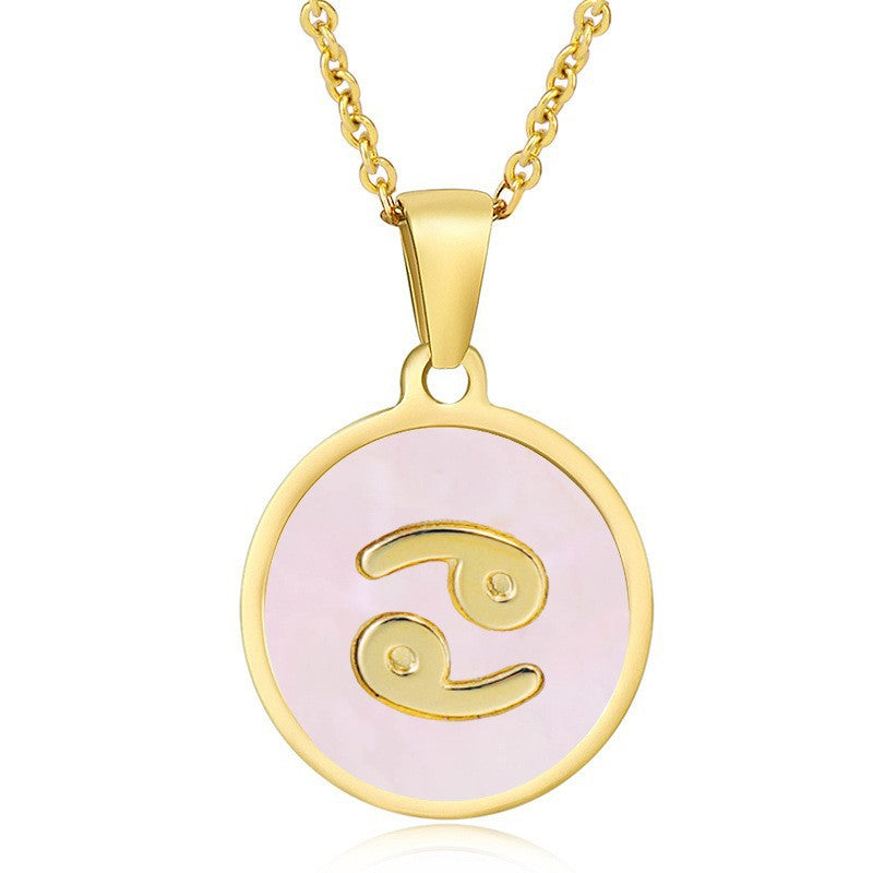 Fashion Zodiac Titanium Steel Gold Plated Pendant Necklace