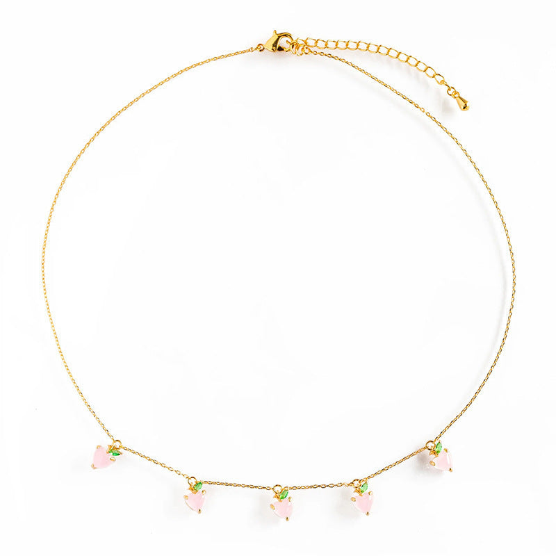 Colorful Zircon Cherry Peach Tropical Fruit Clavicle Chain Necklace
