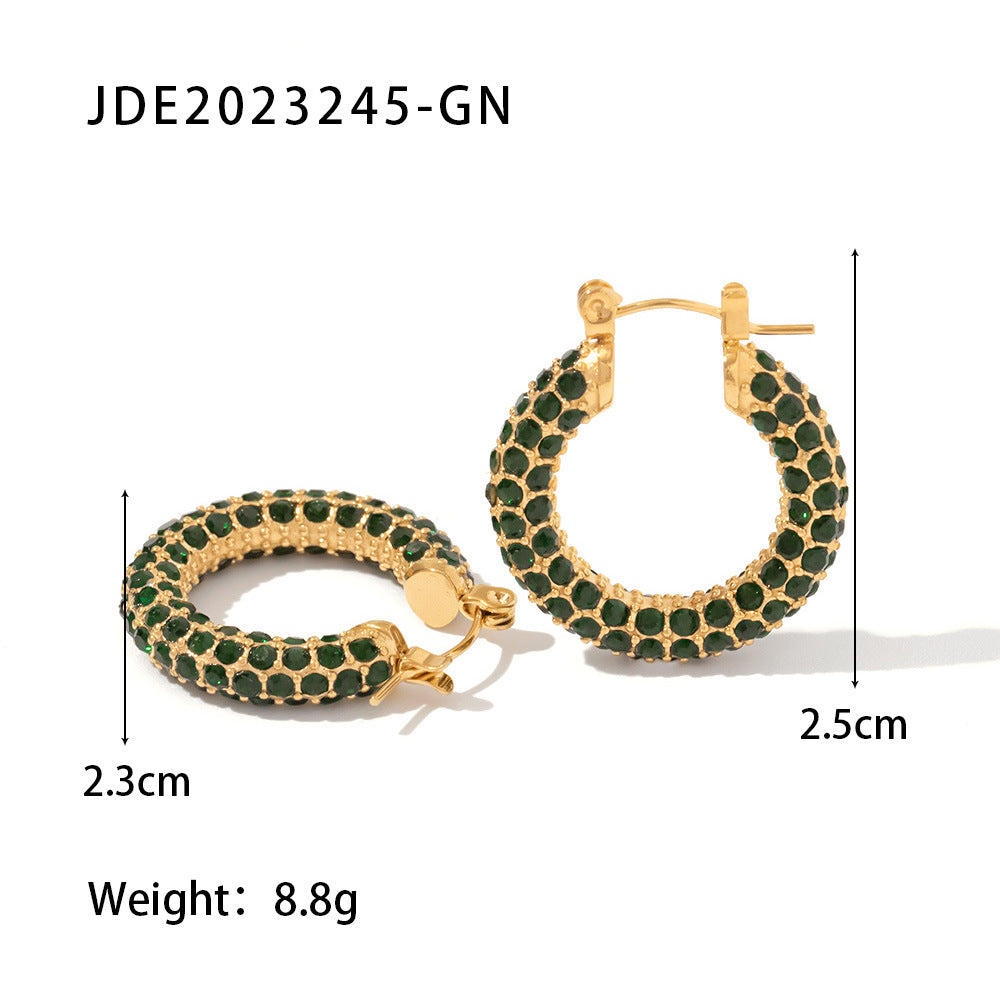 Geometric Gold Plated Stainless Steel Zircon Hoop Earrings