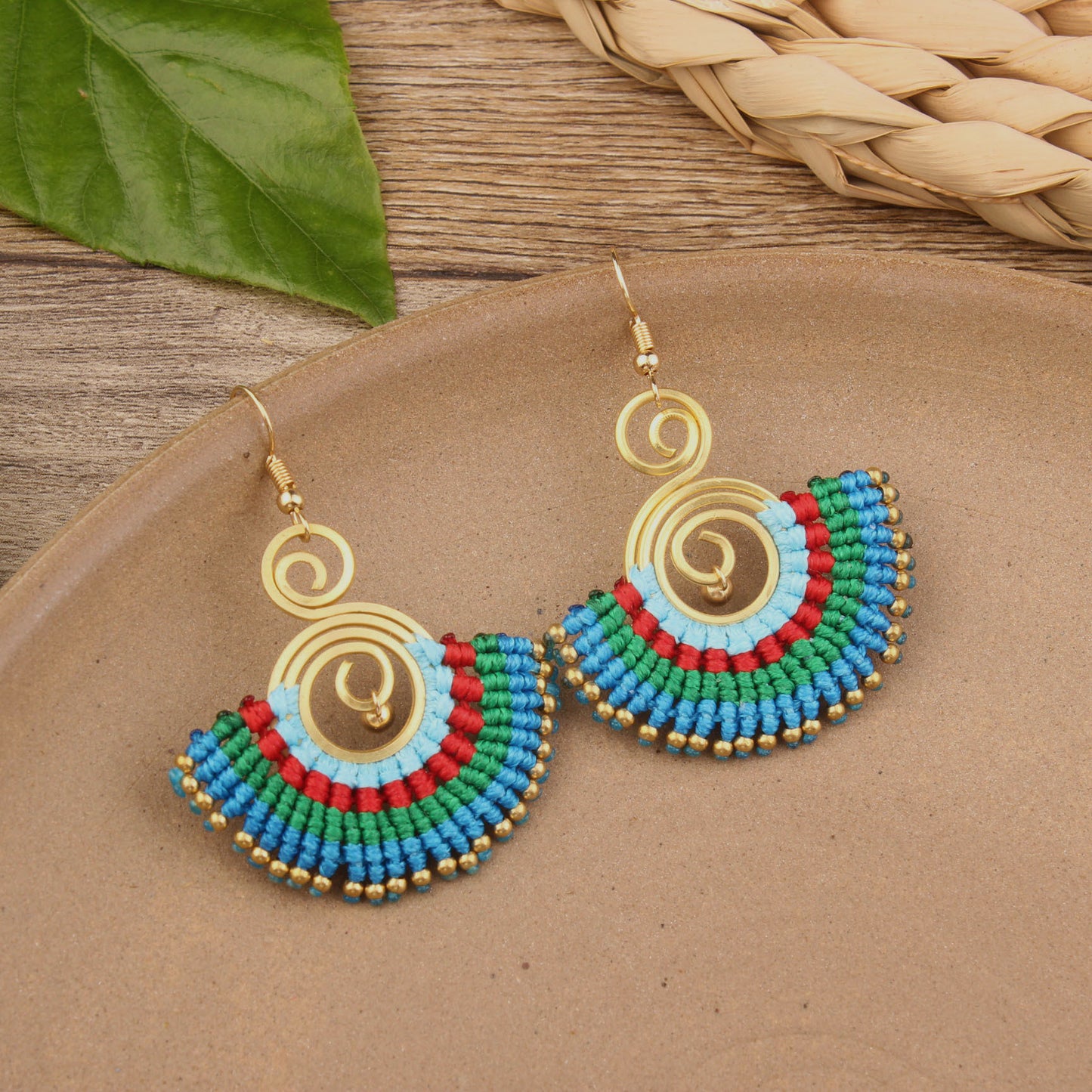 Bohemian Shell Tassel Mesh Earrings with Synthetic Gemstones