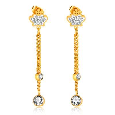 Vintage Cross Heart Crown Stainless Steel Pearl Zircon Drop Earrings Set