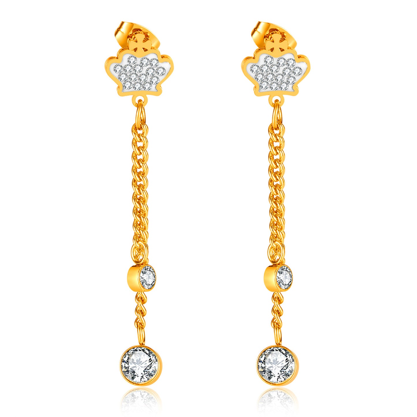 Vintage Cross Heart Crown Stainless Steel Pearl Zircon Drop Earrings Set