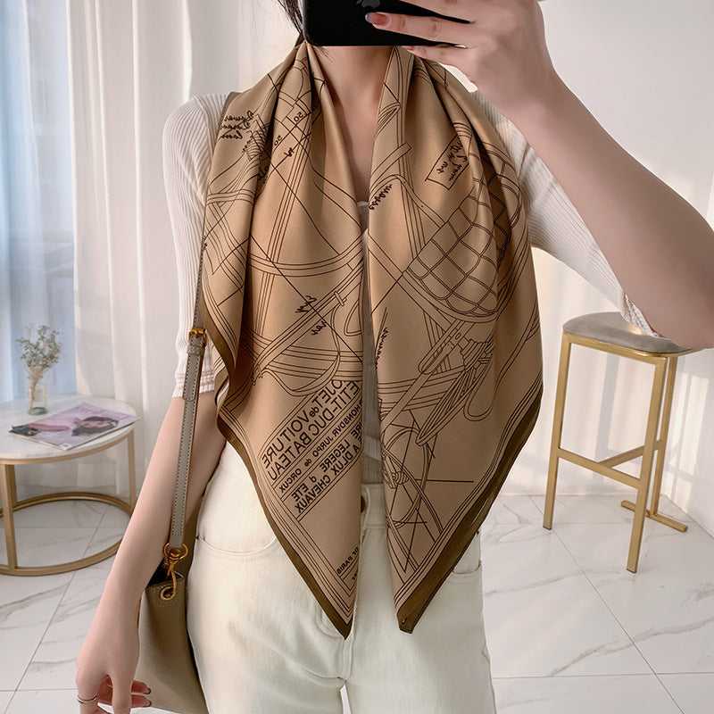 Women's Vintage Style Square Twill Silk Scarf