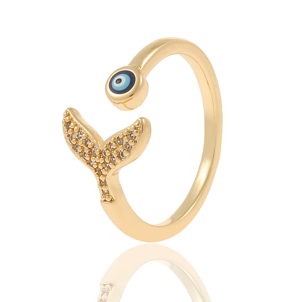 Fashion Geometric Devil's Eye Star Open Ring with Rhinestone Plated Zircon Copper