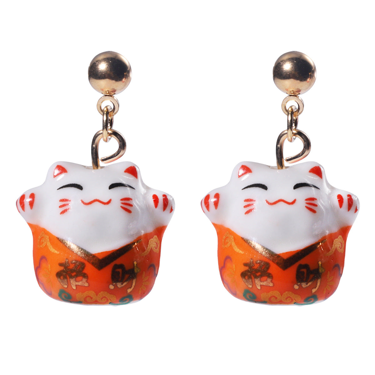 DIY Ceramic Cat Pendant Earrings - Multi-color Lucky Charm Jewelry