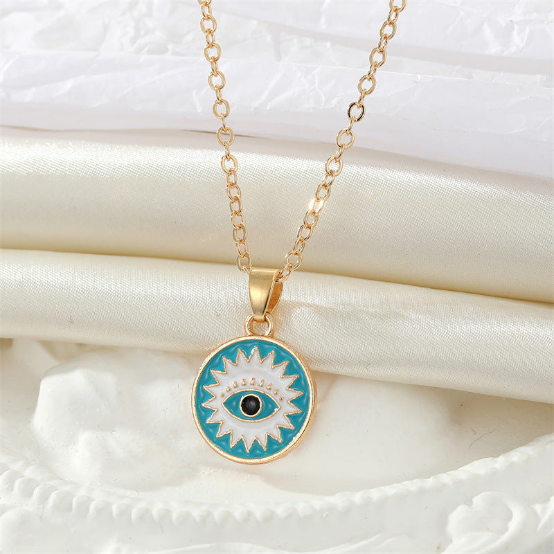 Retro Ethnic Colorful Evil Eye Palm Pendant Necklace