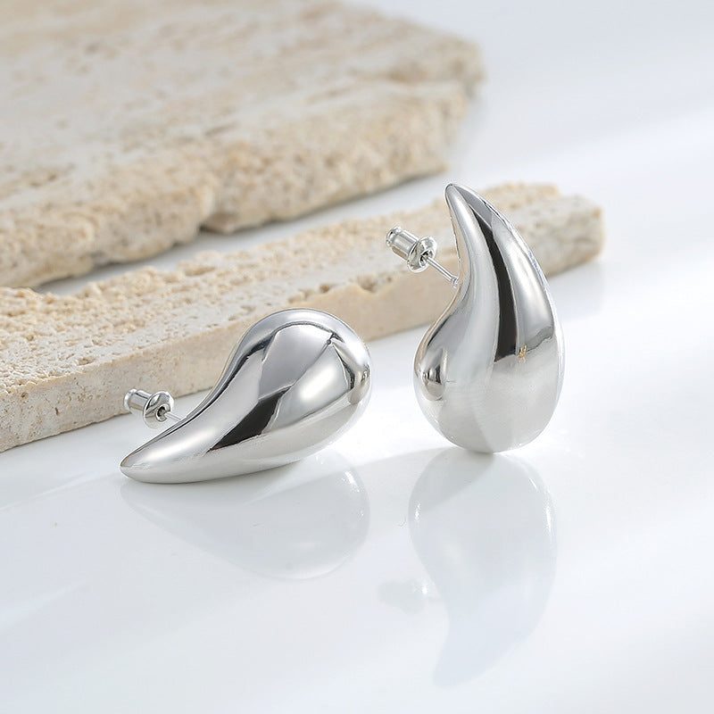 Elegant Water Droplet Stainless Steel Earrings - Unique Design Studs