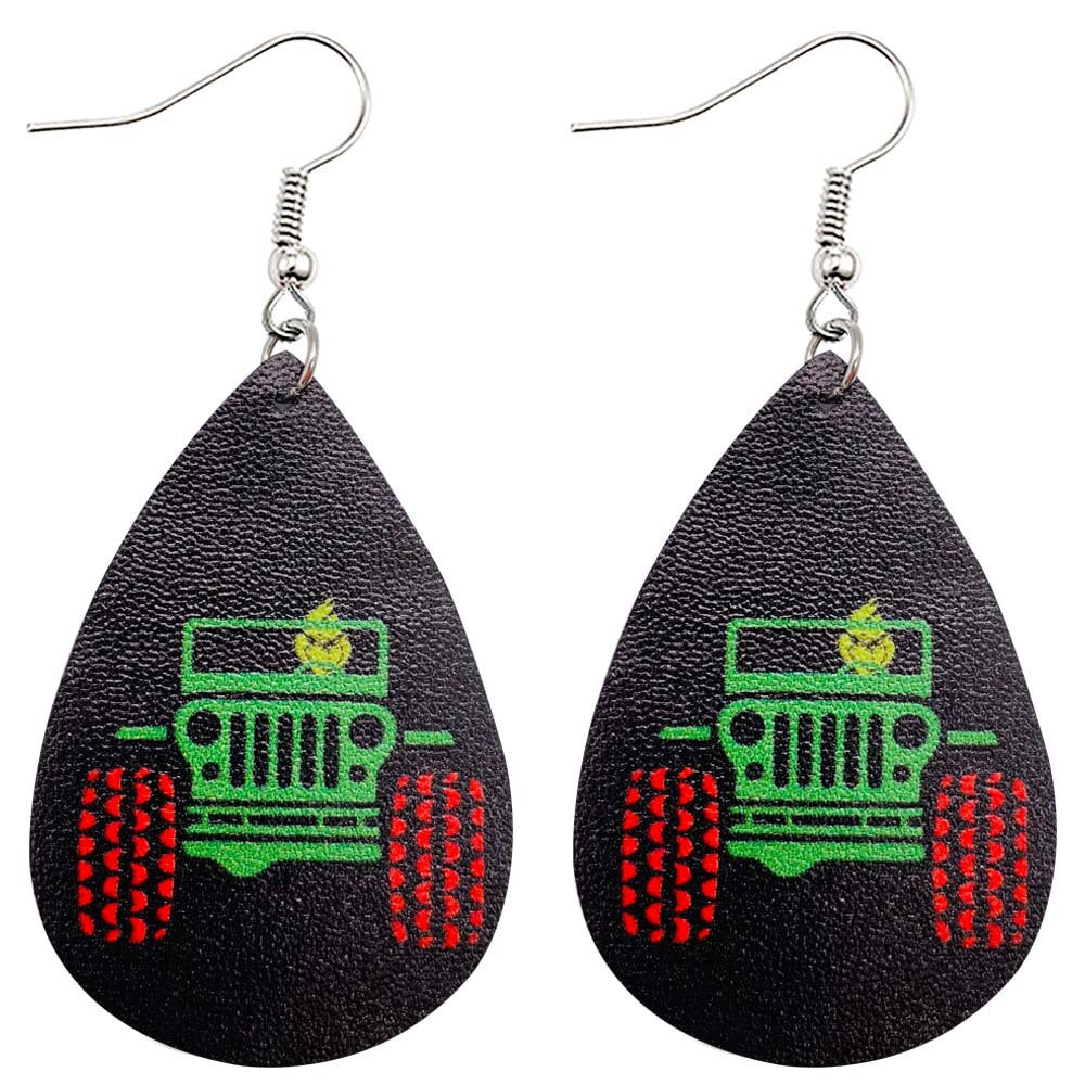 Novelty Christmas Green Frog PU Leather Water Droplet Earrings for Women