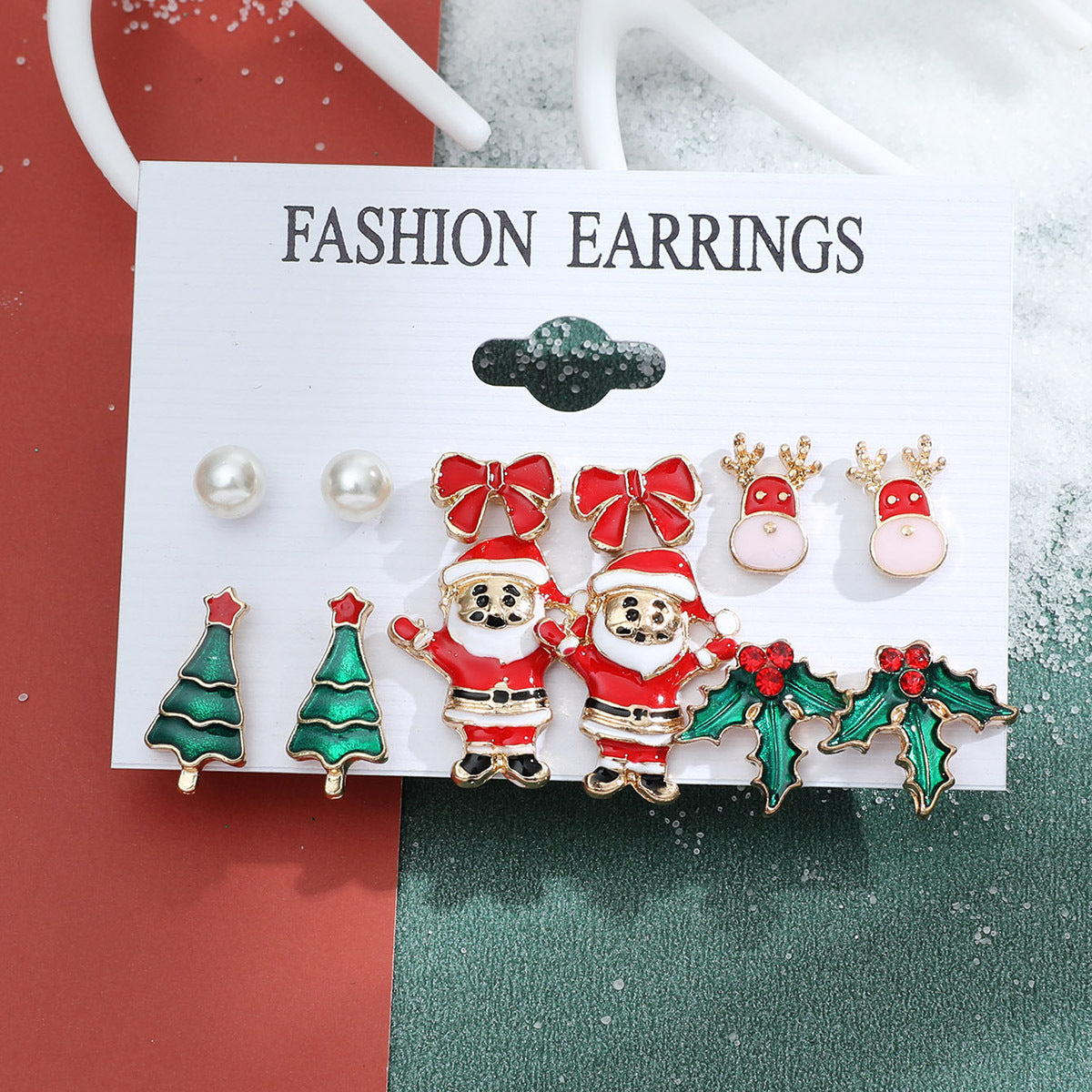 Christmas Snowflake Bell and Reindeer Earrings Set - Cute Cartoon Holiday Jewelry Gift