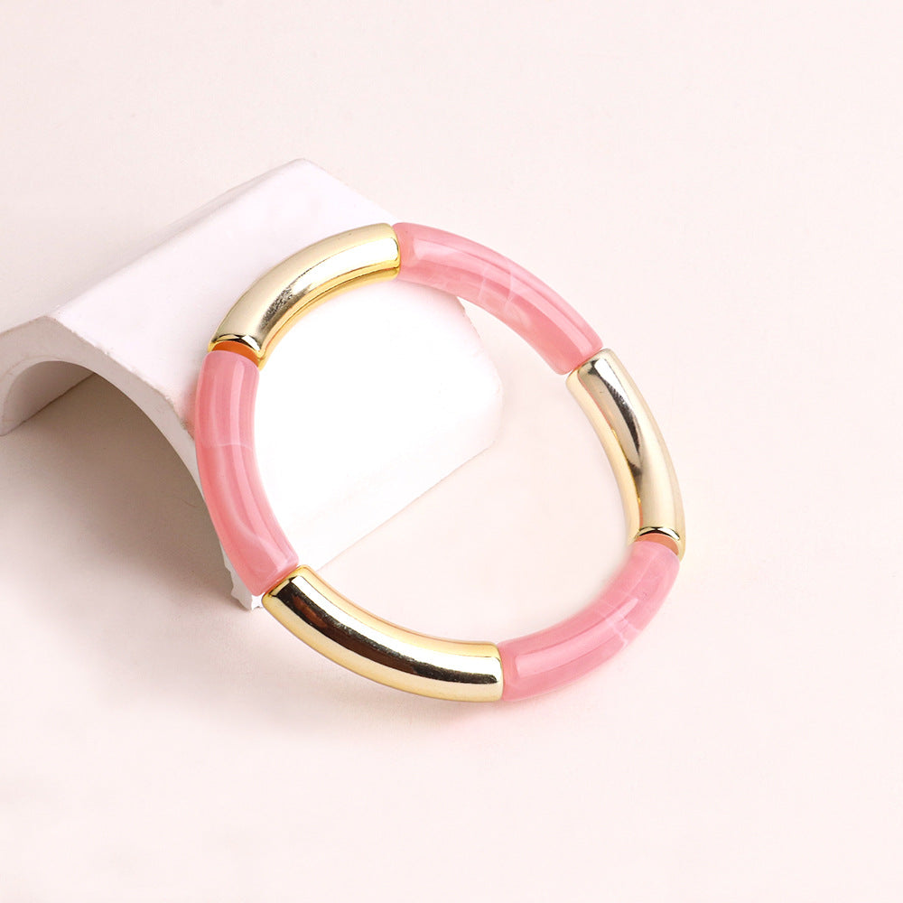 Acrylic Round Tube Elastic Bangle Bracelet for Women