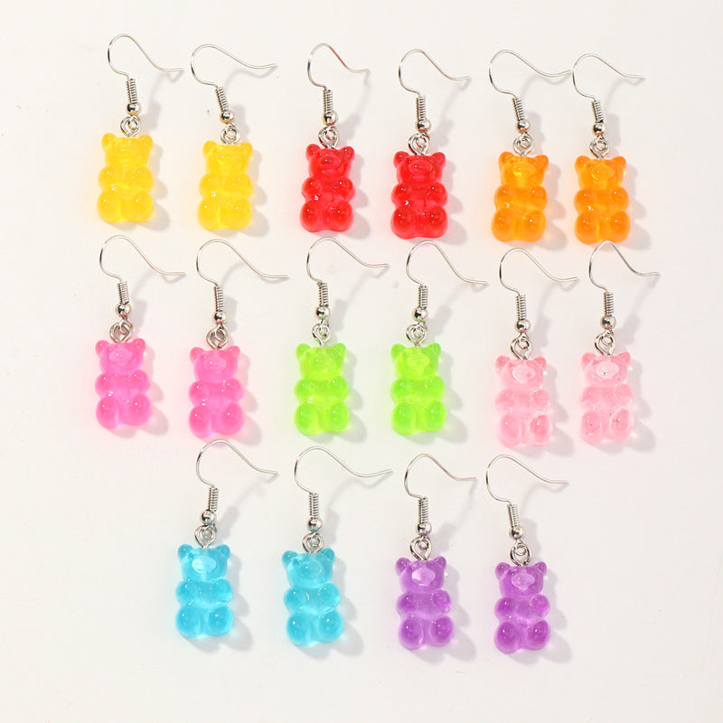 Fashion Candy Color Cartoon Bear Girls' Earrings Set - 8 Pairs