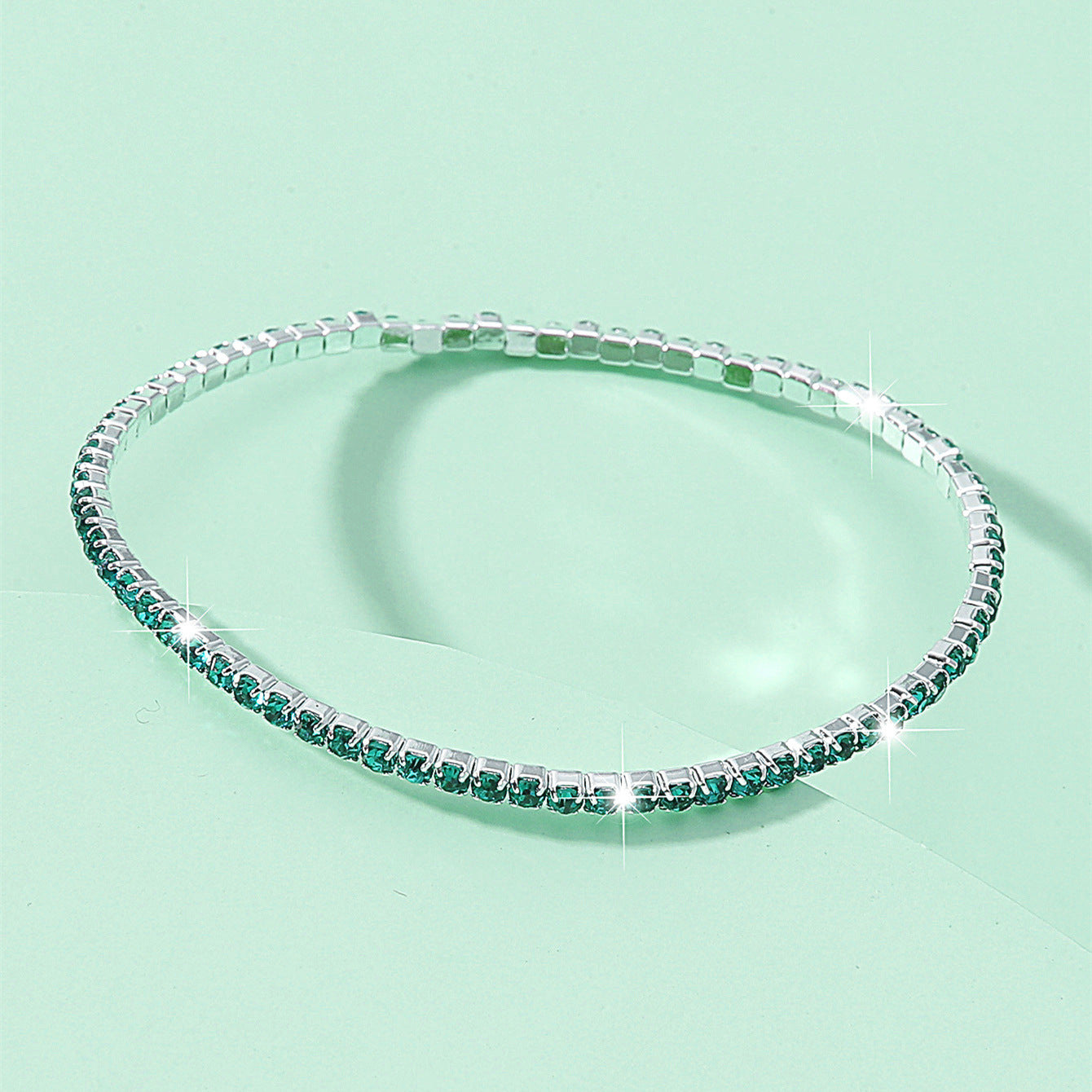 Geometric Elastic Rhinestone Crystal Bracelet 2.0mm Bridal Jewelry