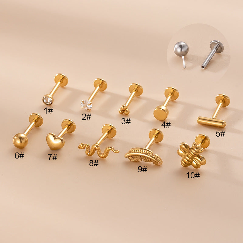 Heart Shape Snake Metal Plating Stainless Steel Labret Piercing Jewelry