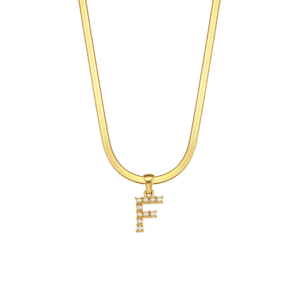 Elegant Letter Pendant Necklace with 18K Gold Plated Snake Chain and Artificial Pearls