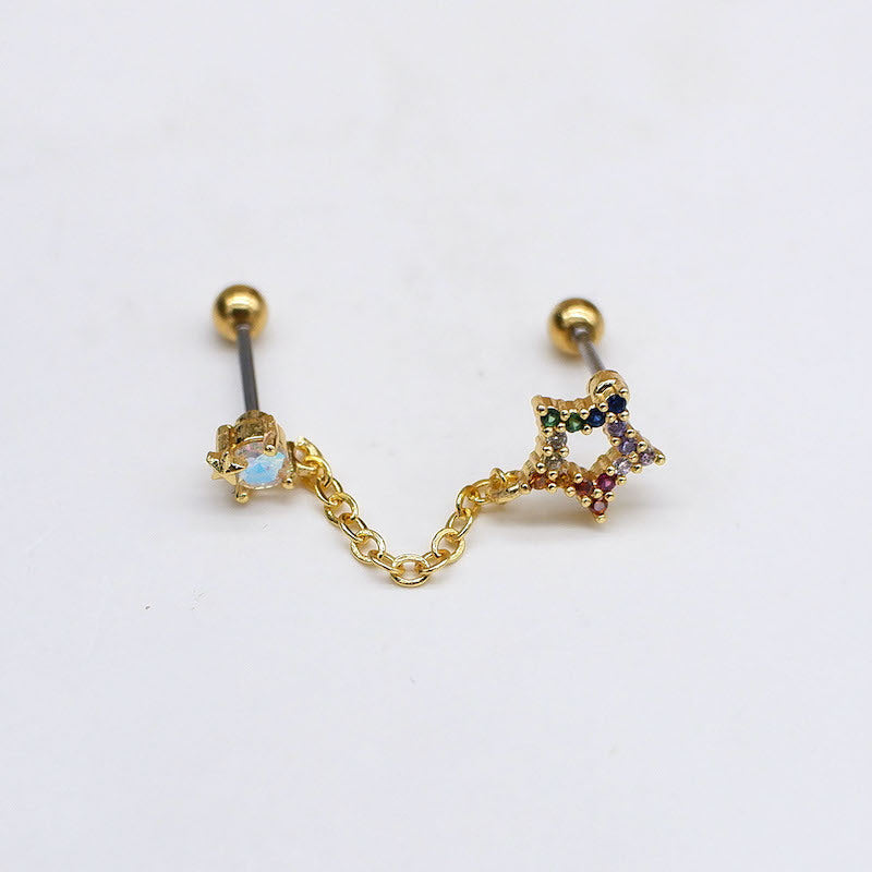 Korean Zircon Star Chain Earrings in Titanium Steel