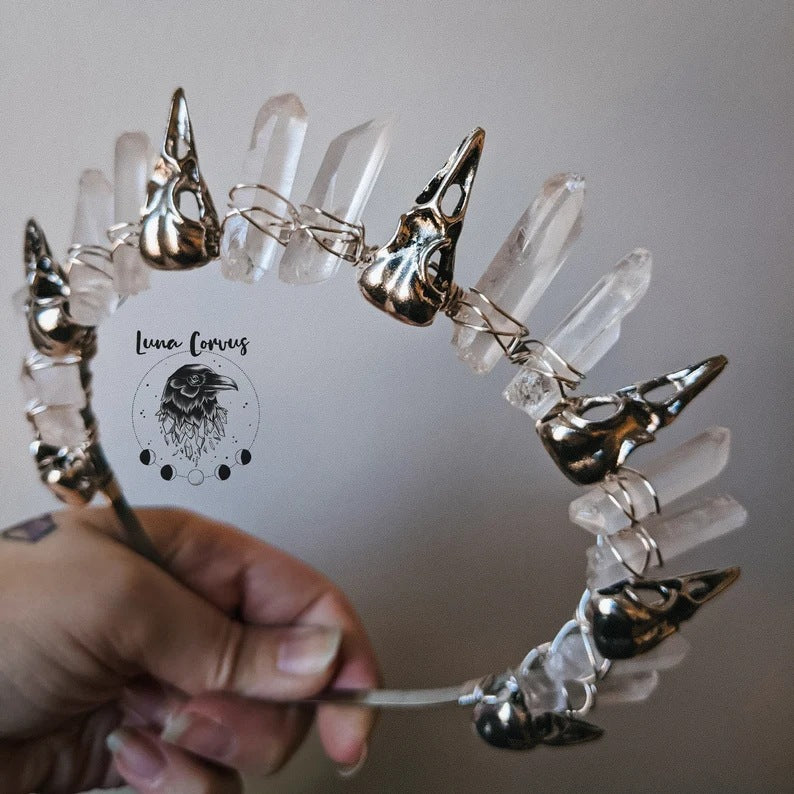 Ethnic Crow Crystal Quartz Gothic Bohemian Hair Crown