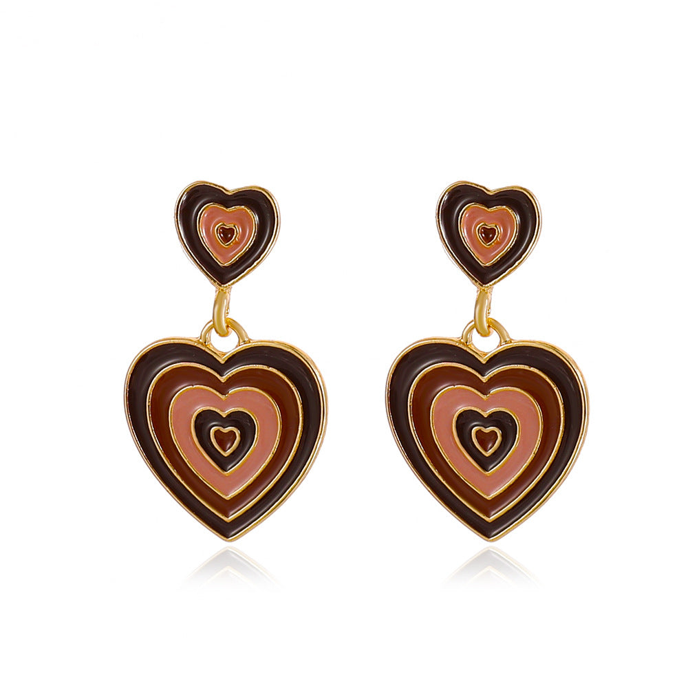 Colorful Heart Shaped Alloy Drop Earrings - Vintage Korean Style