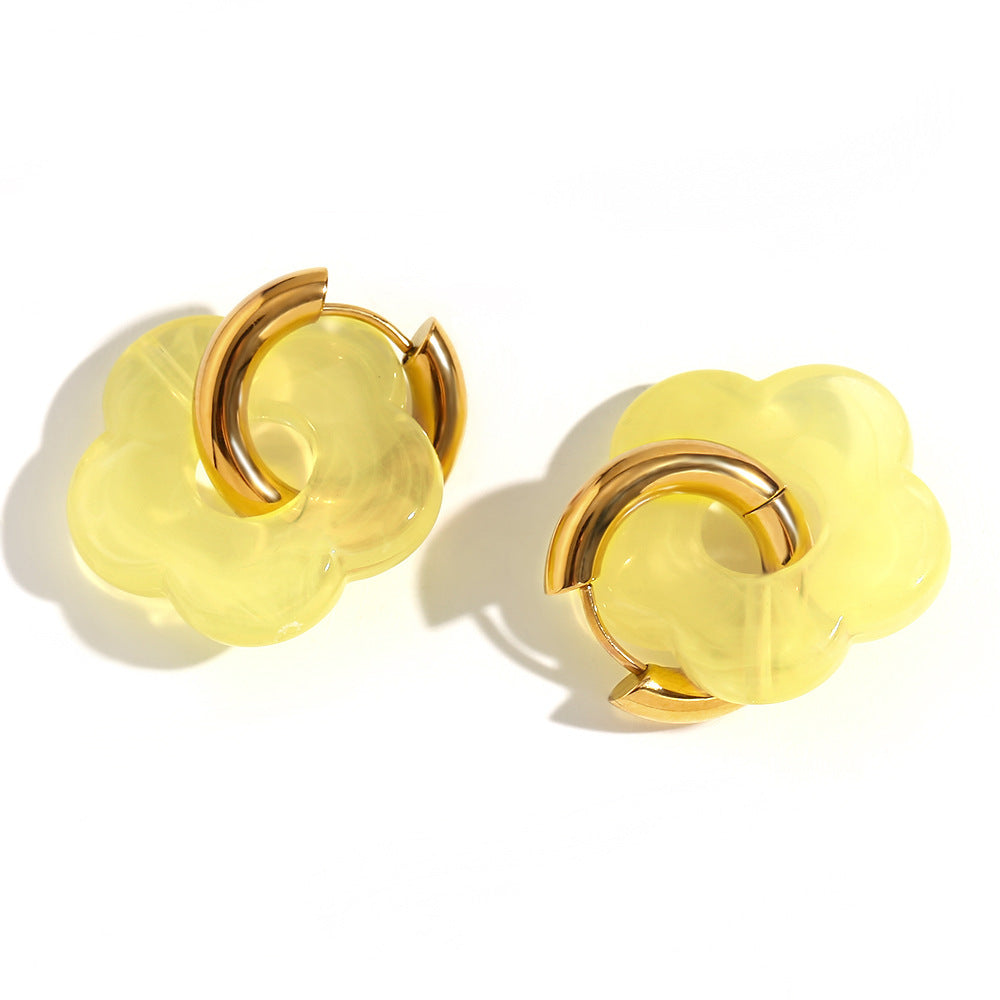 1 Pair Classic Flower 18K Gold Plated Stainless Steel Drop Earrings