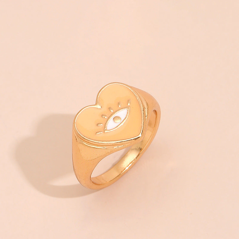 Fashion Heart-shaped Letter and Colorful Smiley Ring Set