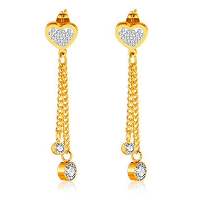 Vintage Cross Heart Crown Stainless Steel Pearl Zircon Drop Earrings Set