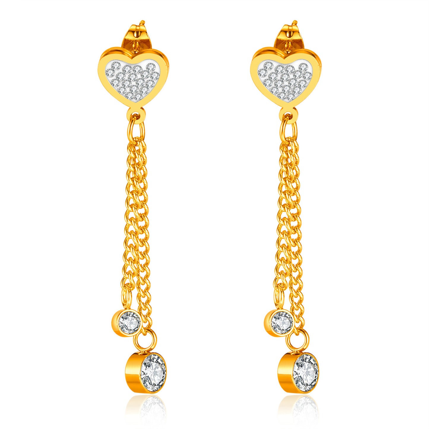 Vintage Cross Heart Crown Stainless Steel Pearl Zircon Drop Earrings Set