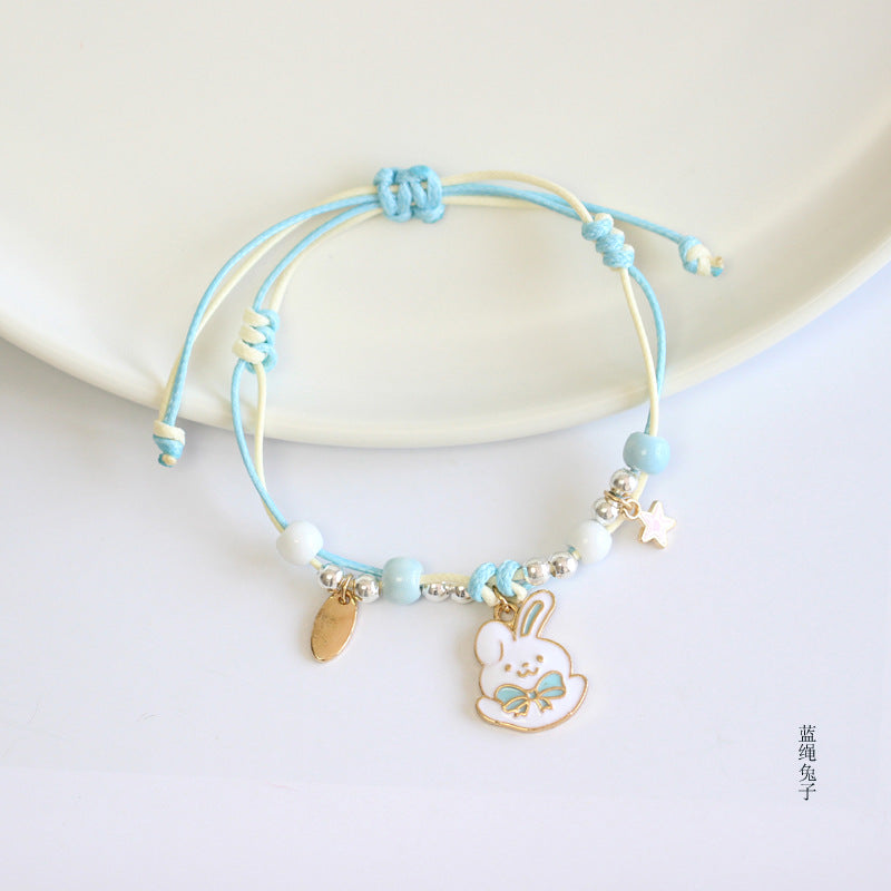 Fashion Animal Alloy Beaded Enamel Rabbit Bracelet for Women and Couples