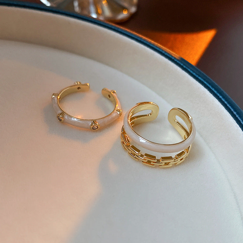 Fashion Heart & Bow Knot Zircon Adjustable Copper Ring