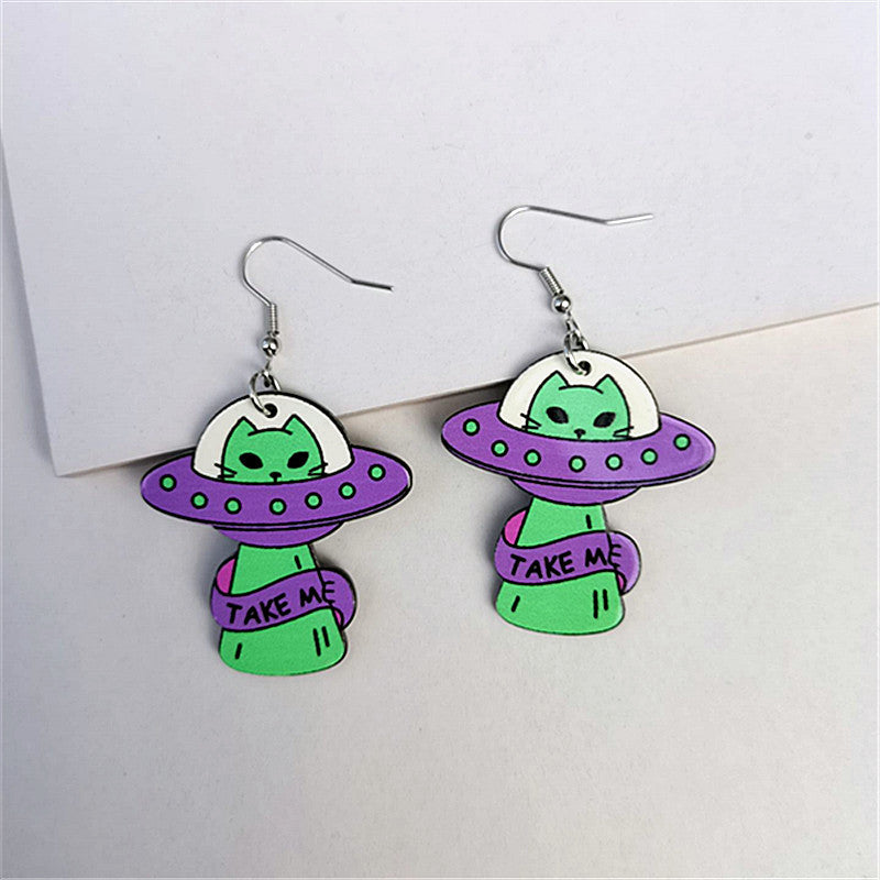 Alien Cat Acrylic Statement Drop Earrings for Women