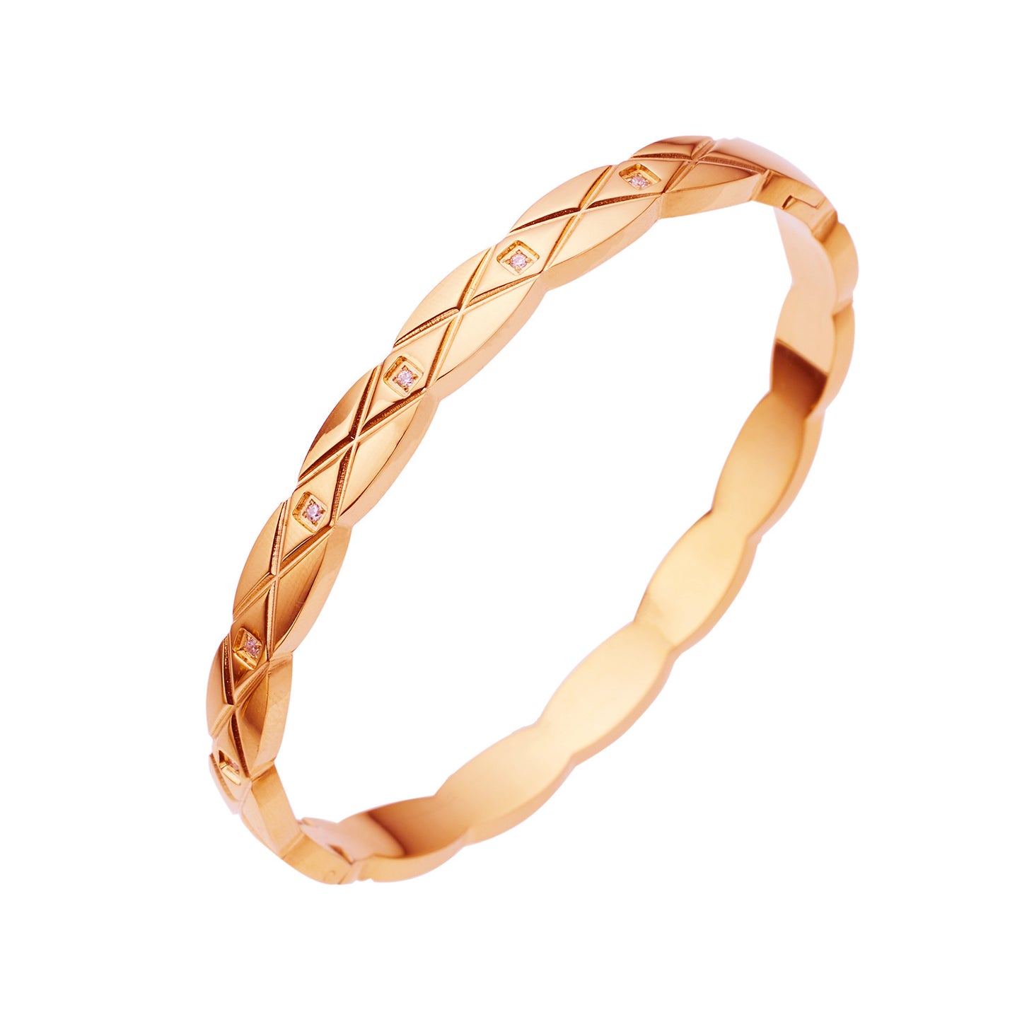 Simple Heart Shape Diamond Gold-Plated Titanium Steel Bangle Bracelet