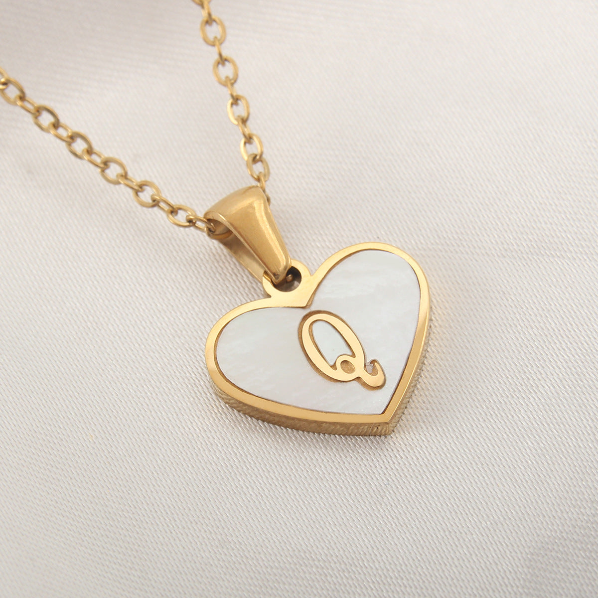 Elegant Heart Shell Initial Pendant Necklace - Gold Plated Stainless Steel