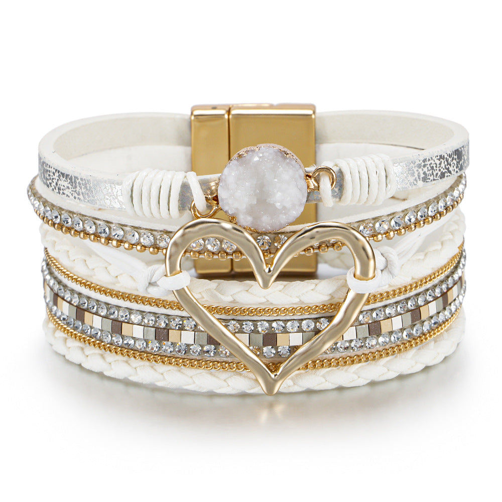 Bohemian Heart Shape PU Leather Braided Women's Bracelet
