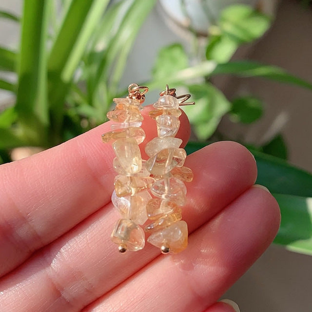 Retro Irregular Natural Crystal Stone Drop Earrings