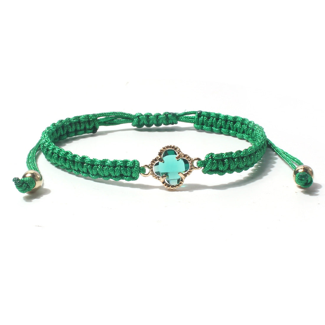 Sweet Four Leaf Clover Crystal Glass Handmade Drawstring Bracelet