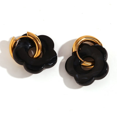 1 Pair Classic Flower 18K Gold Plated Stainless Steel Drop Earrings