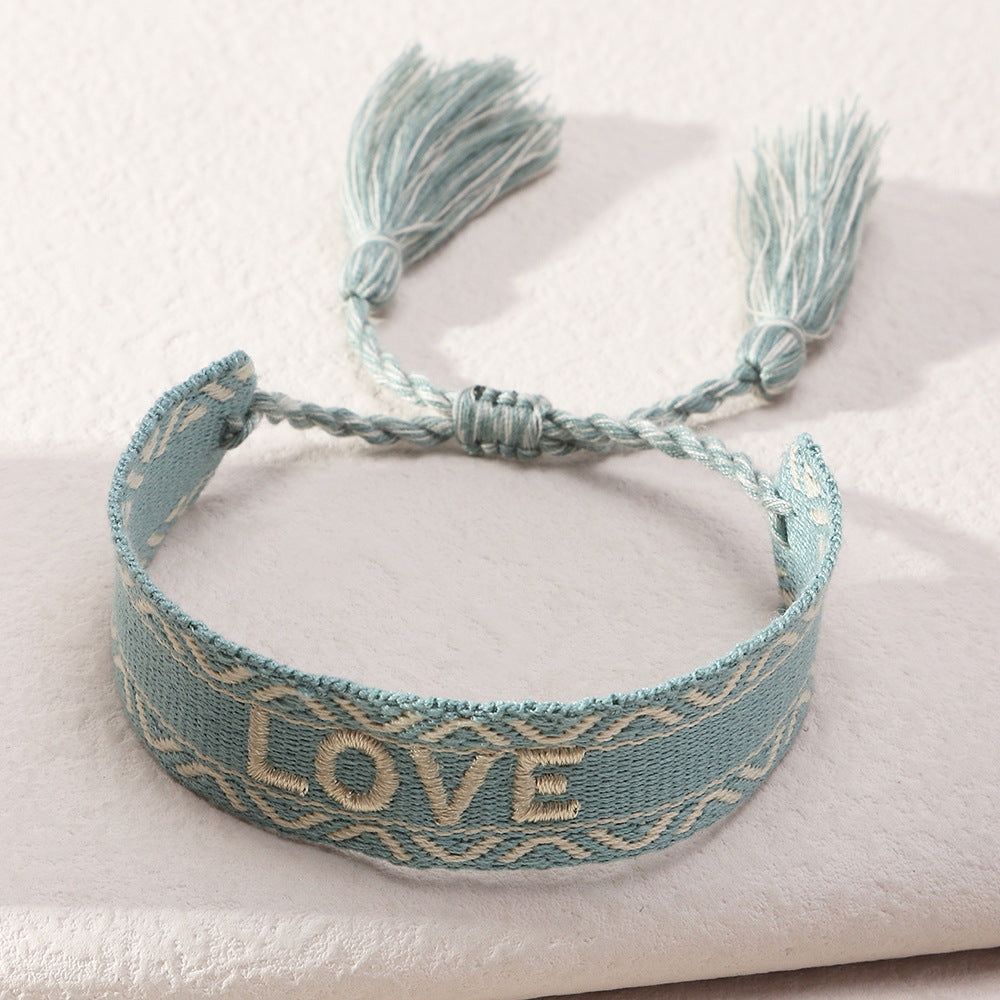 Ethnic Style Handwoven Embroidery LOVE Letter Tassel Bracelet