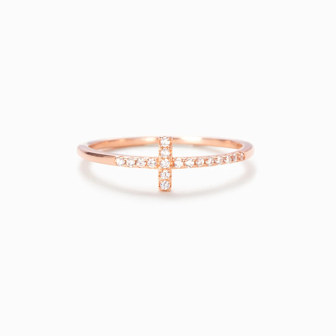 Sterling Silver Zircon Cross Ring for Women