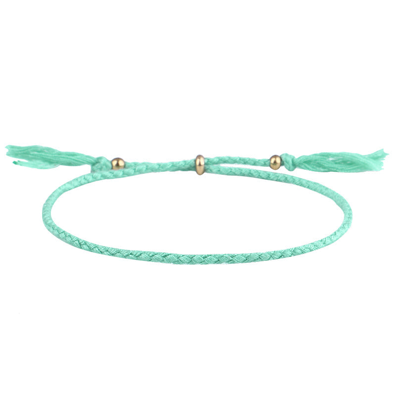 Simple Solid Color Rope Braid Women's Bracelet with Tassel and Copper Beads