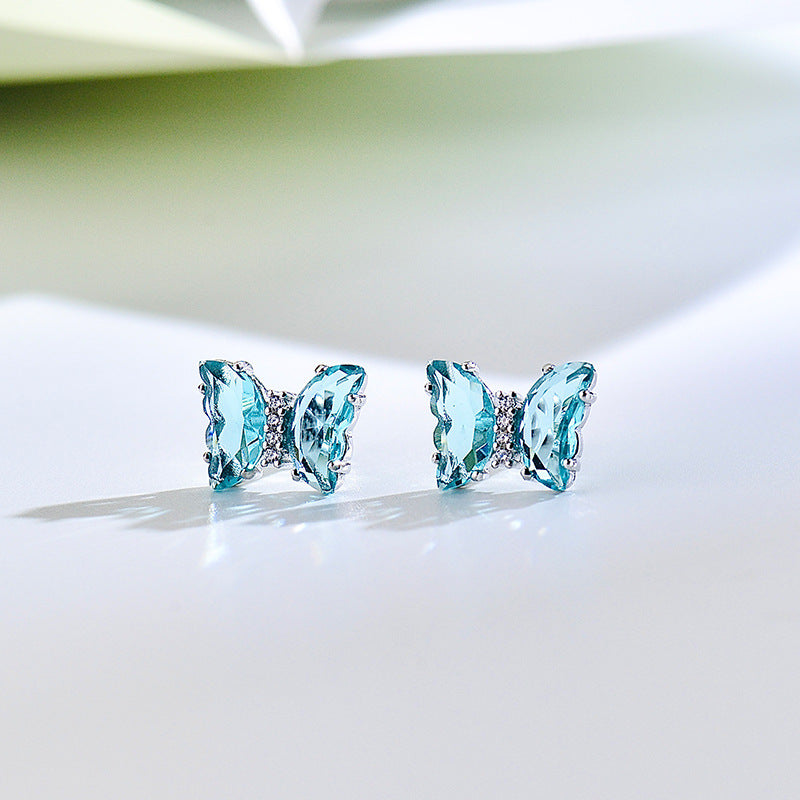 Gradient Multicolor Butterfly Crystal Stud Earrings in Sterling Silver
